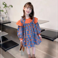 Girls แต่งตัว2022ฤดูใบไม้ร่วงเด็กใหม่ดอกไม้กระโปรงแขนยาว G Irls ชุดตุ๊กตาเกาหลีแฟชั่น