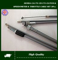 HONDA CA175 CD175 CLUTCH &amp; SPEEDO METER &amp; THROTTLE CABLE SET (3 PCS.) "GREY" "GRADE A" #สายไมล์ สายคลัทช์ สายคันเร่ง อย่างดี