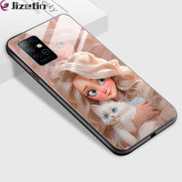 Jizetin เคสใส่โทรศัพท์กระจกสำหรับ Infinix Note 7 Note 8 Note 8i X683 X692 X690กันกระแทก3D ยิ้มชุดเจ้าหญิงปลอกหุ้มกระจกเทมเปอร์