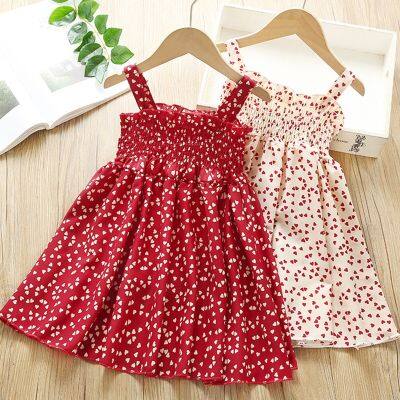 2021 3-8Y Girls Dress Summer Kids Girls Sleeveless Love Printing Dress Princess Dress For Girls Children Clothing