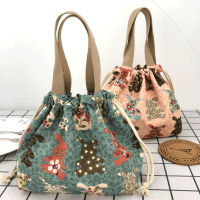 การ์ตูนน่ารักพิมพ์ Bento กระเป๋า Casual Drawstring แบบพกพา Tote ถุงอาหารกลางวันผ้าใบอาหารกระเป๋าปิคนิคถุงอาหารกลางวันสำหรับทำงาน