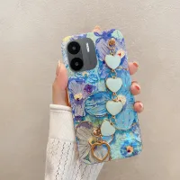 เคสสำหรับ Redmi A2 A1 โทรศัพท์ ฝาหลังอ่อนนุ่ม แฟชั่นบลูสีน้ำมันภาพวาดดอกไม้ + สร้อยข้อมือความรักป้องกันสำหรับ Redmi A2 A1 โทรศัพท์