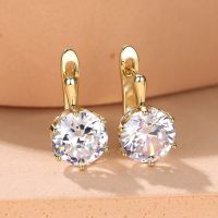 Round Stone U Shaped Hoop Earrings For Women Antique Gold Silver Color White Zircon Wedding Small Ear Buckle Party Jewelry Gifts