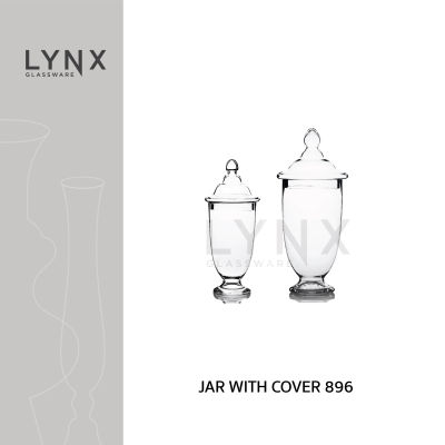 LYNX - JAR WITH COVER 896 - แจกันแก้ว แจกันจัดสวน แฮนด์เมด มีฐานพร้อมฝาปิด มีความสูง 2 ขนาดให้เลือก