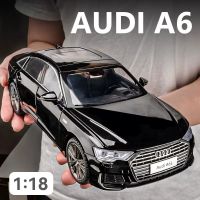 1/18 Audis A6L โมเดลรถอัลลอยชุดสะสมโลหะหล่อจากโลหะรถของเล่นแบบจำลองเสียงและแสงดึงถอยหลังสำหรับเป็นของขวัญเด็ก