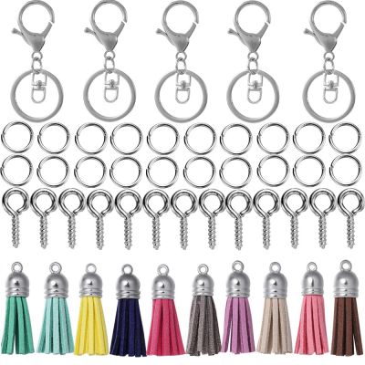 65Pcs/Set Keychain with Key Rings Jump Rings Eye Pin Colorful Tassel Epoxy Resin Pendants for DIY Jewelry Making Accessories Key Chains