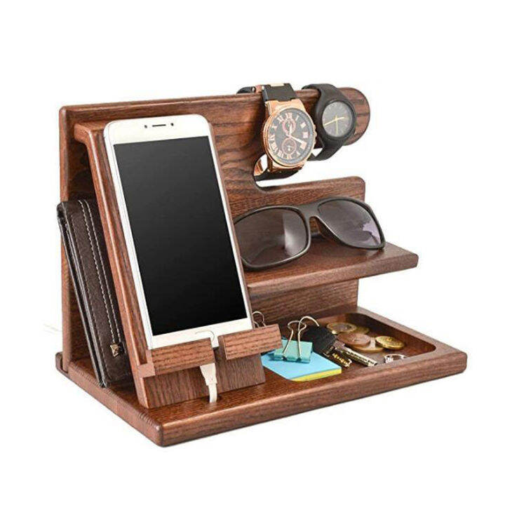 Wooden Bedside Table Watch Rack multi-function Key Racks Holder Glasses ...