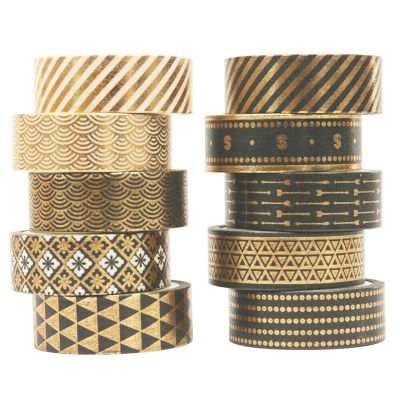 10 Rolls Black Gold Foil Washi Tape Set Paper Scrapbooking Adhesive Masking DIY