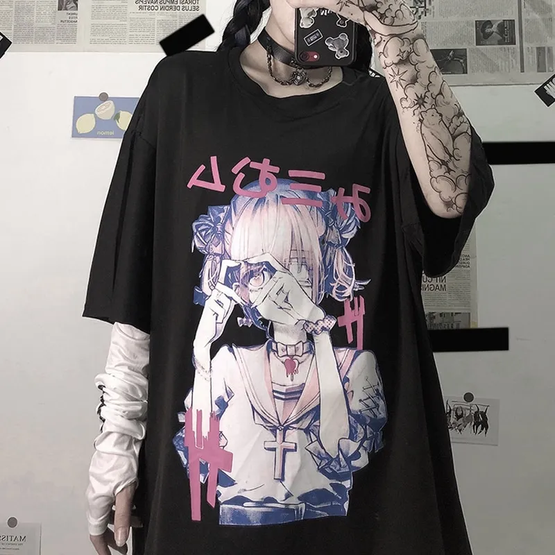 Harajuku Kawaii Girl T-shirt Gothic Punk Japanese Streetwear Anime Loose  Top NEW | eBay