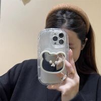 Cute Mirror Bear Stand Clear Case For Samsung S23 S22 Ultra S21 Plus A52 A72 A71 A51 A50 A32 A23 5G Holder Silicone Soft Cover