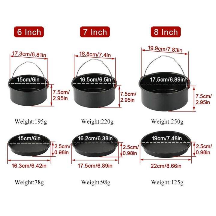 6-7-จานเค้กทอดอากาศขนาด8นิ้วถาดพิซซ่าปราศจากเห็บกระป๋องเค้กทรงกลมทำจากเหล็กกล้าคาร์บอนพร้อมที่จับแม่พิมพ์ถาดอบขนมอุปกรณ์ทอดอากาศ