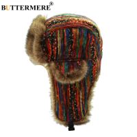 【cw】BUTTERMERE Russian Ushanka Hats With Earflap Women Colorful er Hats Ladies Windproof Snow Thicker Warm Winter Fur Caps 2022