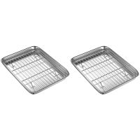 2set 10 Inch Toaster Oven Tray and Rack Set, Small Stainless Steel Baking Pan with Cooling Rack