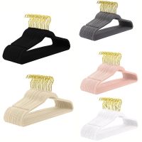 Gold Hook Anti-slip Flocking Hanger  Velvet Adult Clothes Rack Non-marking Plastic Magic Hanger  Wardrobe Clothing Store Storage Clothes Hangers Pegs