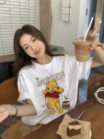 KUMIKUMI น่ารักการ์ตูน การพิมพ์ เสื้อยืดแขนสั้น สุภาพสตรี ผ้าฝ้ายแท้หลวมท็อปส์ ใส่สบายๆ T0453