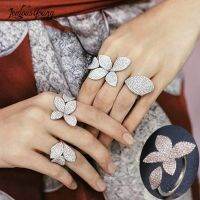 Luxury Zircon Butterfly Open Rings Micro Pave Setting Rose Flower Shaped Big Women Finger Anneaux Jewelry Adhesives Tape