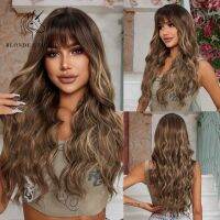 【jw】❁⊙  Blonde Unicorn Synthetic Mixed Wig Wavy Wigs with Bangs Use Resistant for