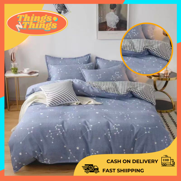 Things N Things Denim Blue Stars Starry Design Bedsheet Aesthetic
