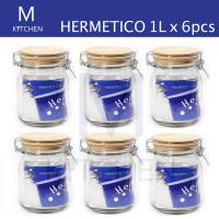 M Kitchen ขวดโหลแก้วฝาล็อค HERMETICO ขนาด 1L ฝาไม้ จำนวน 6ใบ