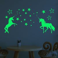 ZZOOI Unicorn Luminous Wall Stickers Glow In The Dark Fluorescent Stars Wall Decals For Kids Rooms Nursery Bedroom Ceiling Home Decor