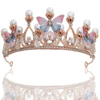 COMPASSION DIOXIDE78CO8 Model Catwalk Handmade Rhinestone Tiara Pearl Headband Princess Crown Butterfly Tiaras for Girls