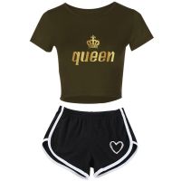 New Product Popular Beautiful Fashion Design Trendy Queen Two Piece Set Women  Shorts+Lovely T-Shirt Cute Classic Sport Girl Suits