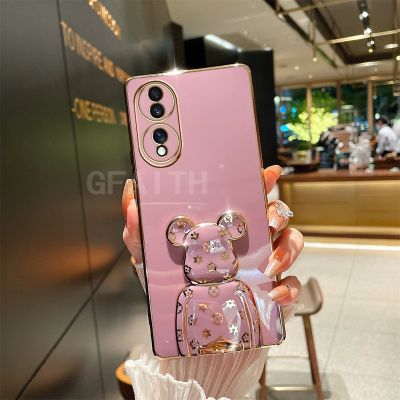 เคสขายดี Huawei HONOR 90 5G 2023ใหม่ชุบด้วยน่ารักย้อนยุคหมีกรอบนุ่ม Honor70Lite ป้องกันเลนส์กล้องปกเคสโทรศัพท์ Honor90Lite