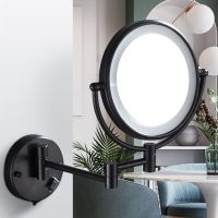 Bathroom Makeup Mirrors Black/Brushed Gold Brass Wall Extending Folding Double Side LED Light Mirror Magnification Bath Mirror