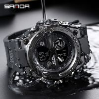 SANDA แบรนด์หรูชั้นนำผู้ชายแฟชั่นนาฬิกาสปอร์ตกันน้ำ Chronograph Dual แสดงผล นาฬิกาผู้ชาย 【BYUE】