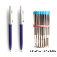 2+5/Set Office A Pen Metal Ballpoint Pen With Refill Gift Stationery Core Automatic Ball Pen For School Office Ink Blue Black Pens