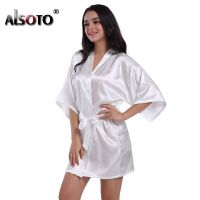 ‘；’ Women Robe Solid Color Bathrobe  Pajamas V-Neck Half Sleeve Sleepwear Cardigan Nightgown Lady Luxury Nightclothes 12 Colors