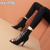 Lace up Short Boots Summer Hollow Fish Mouth Sandals Large Thin Heel High Heel Dance Shoes Women Open Toe Sandals Small