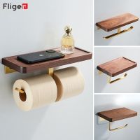 ▤⊕ Fliger Solid Wood Bathroom Shelf Creative Bathroom Golden Toilet Roll Holder Wall Shelf Shampoo Towel Holder Toilet Paper Holder