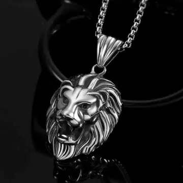 Mens lion head on sale necklace