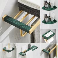 Malachite Green Marble Brass Towel Rack/Bar/Ring Toilet Brush Tissue Holder Row Hooks Bath Hardware Accessories Brushed Gold