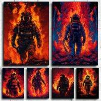 Sumanssa บทคัดย่อนักผจญเพลิงเปลวไฟ Fireman ภาพวาดผ้าใบ Heros Wall Art โปสเตอร์พิมพ์ห้องนั่งเล่นตกแต่งบ้าน Cuadros