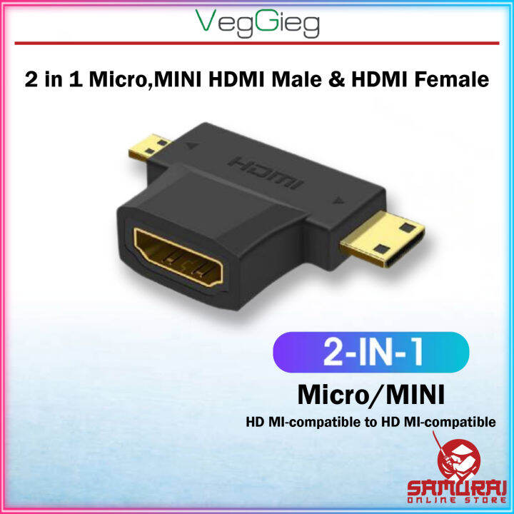 VegGieg Micro HDMI and Mini HDMI to HDMI 2 in 1 GoldPlated Connector