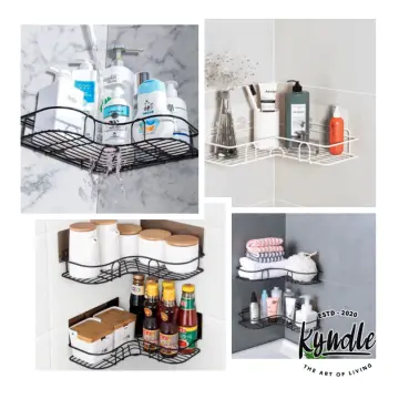 Corner Frame Shower Shelf Caddy Storage Rack Shampoo Holder With Suction Cup  Hook Bathroom Accessories Kitchen Organizer Shelves