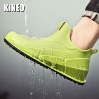 KINEO รองเท้าสั้นฝนบูทกันฝนเชลซีกันลื่นสำหรับ Sepatu Kebun กันน้ำผู้ชาย,รองเท้ารองเท้ากันฝนข้อเท้าไฟสวยงามเกาหลีรองเท้าทำงานกลางแจ้งในครัว