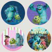 ฉากหลัง Monsters University ทรงกลมวันเกิดสำหรับเด็กสีเขียวพื้นหลังการถ่ายภาพพื้นผิววงกลมอุปกรณ์ป้ายตกแต่ง