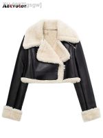 ✁❇❧ gsgw Aotvotee-jaquetas curtas para mulheres casaco vintage elegante streetwear manga comprida flocagem nova moda outono e inverno 2023