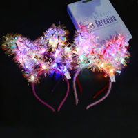 New Lengthened Gold Feather Rabbit Ears Headdress Luminous Cat Ear Headband with Light Night Market Luminous Toy【10Month16Day After】