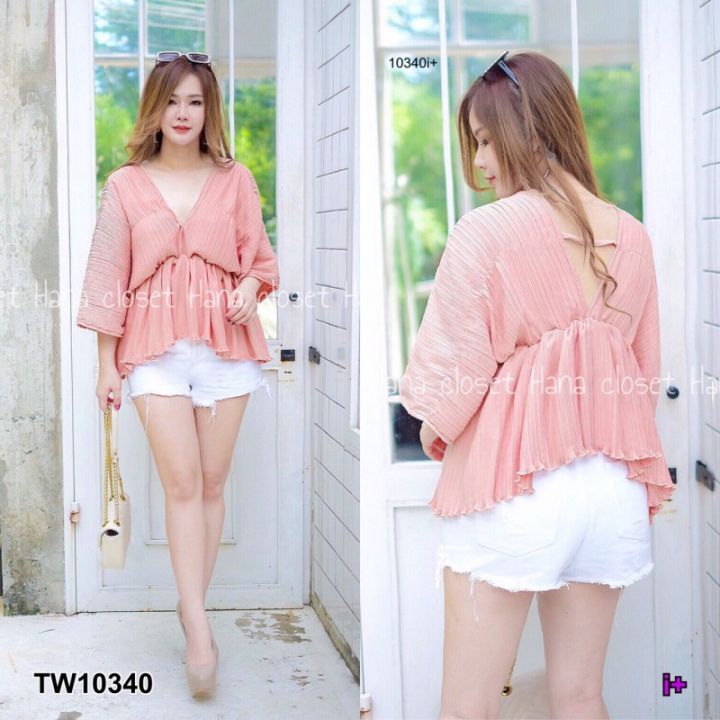 mm10340-เสื้อ-สาวอวบ-คอวีจั้มเอวทรงผีเสื้อ