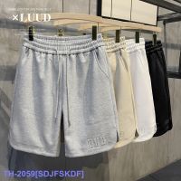 Top LUUD Summer Denim Knit Shorts Sports Casual Middle Pants Mens Trendy Three-Dimensional Embossed Slit Five-Point Pants YY ✆