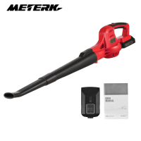 Meterk เครื่องเป่าใบไม้ไฟฟ้าไร้สาย20V,60MPH 2-ตัวควบคุมความเร็ว/130MPH เครื่องกวาดเครื่องเป่าใบไม้แบบมือถือพกพาพร้อมท่อต่อ2.0Ah แบตเตอรี่ที่ชาร์จเร็วสำหรับรางน้ำสนามหญ้าทางเดินสีแดง EU