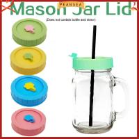 PEANSEA 1/4Pcs ห้องครัวและห้องอาหาร น่ารัก การเก็บรักษาอาหาร ฝาขวด Mason Jar Lids ฝากระป๋อง มีรูฟาง