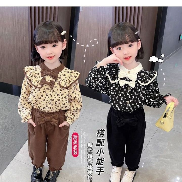 baby-girl-autumn-female-floral-fashion-brim-two-piece-han-edition-childrens-recreational-fashionable-brown-suit