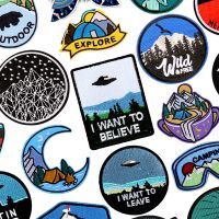 □✽☢ Patches For Jackets Outdoor Sew On Iron Clothing Embroidered Cute Stitch Thermocollant Rock Letters Alien Scenery Badge Emblem