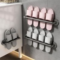 ❣ Space Aluminum Bathroom Slipper Rack Bathroom Shelving Toilet Perforation-free Wall Hanging Rack Drain Shelf Bathroom Storage