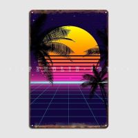 Synthwave พระอาทิตย์ตกดินป้ายโลหะคลาสสิกห้องครัวโรงภาพยนตร์จานคลาสสิกโปสเตอร์ดีบุกห้องครัว